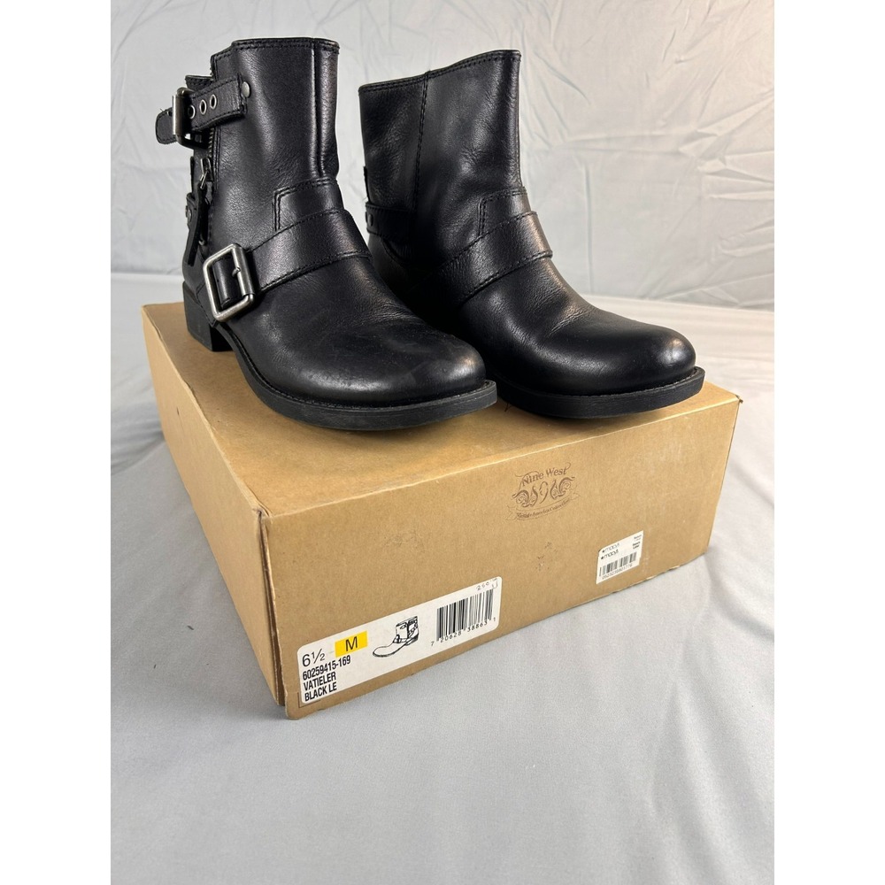 Nine West‎ Vintage America Collection Women 6.5 Black Leather Moto Ankle Boots